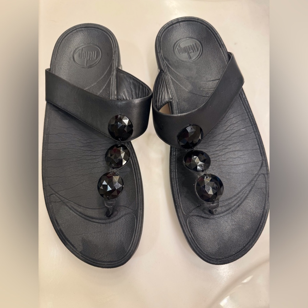 Fitflop Petra, black jewel leather sandals
